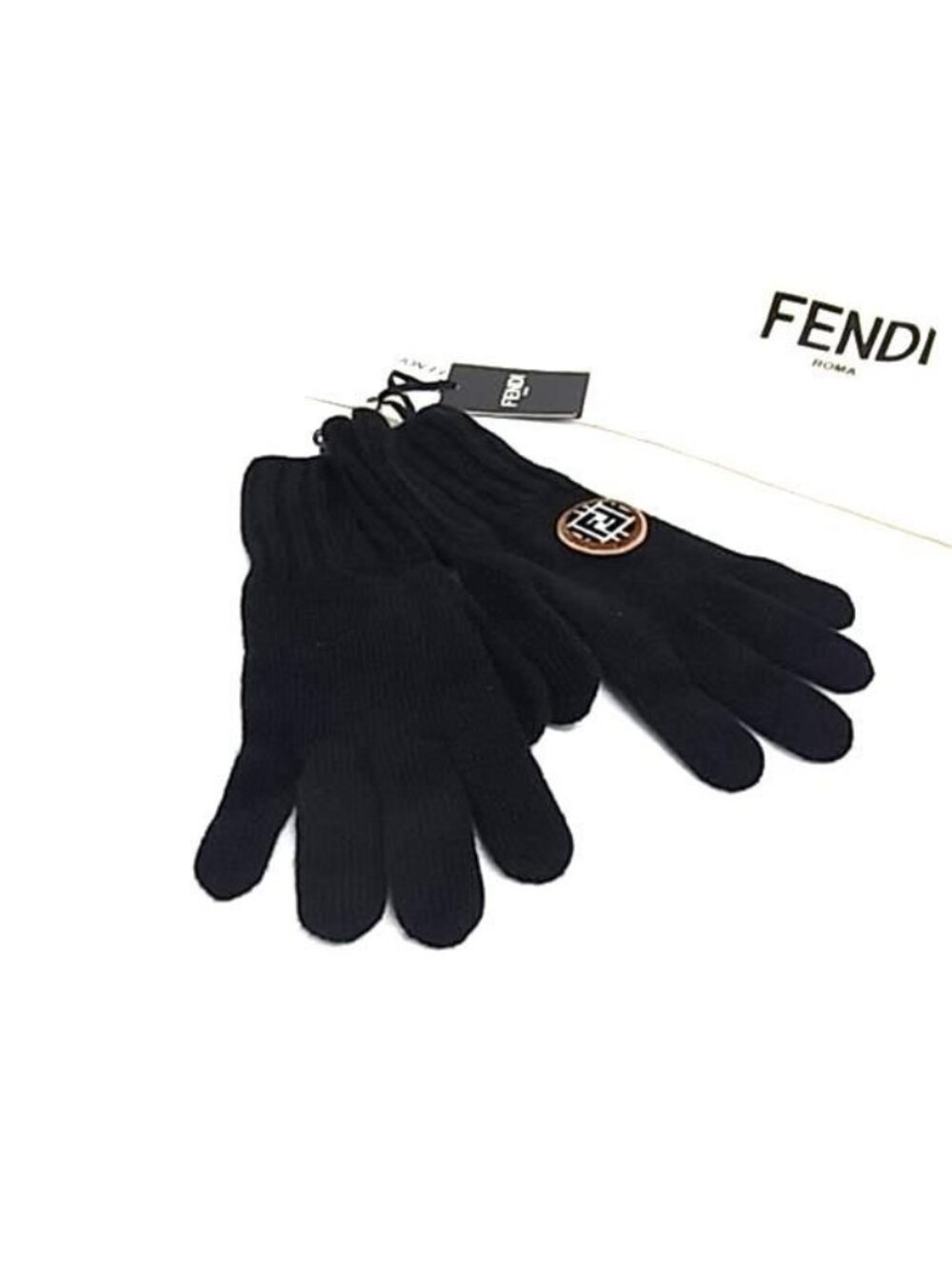 Fendi Zucca Pattern Wool Cashmere Patch S M Black Gloves